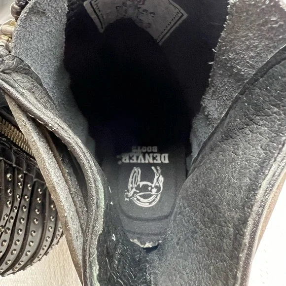 Denver Black Studded Leather Ankle Western Moto Boots Size 8.5 - Picture 9 of 12